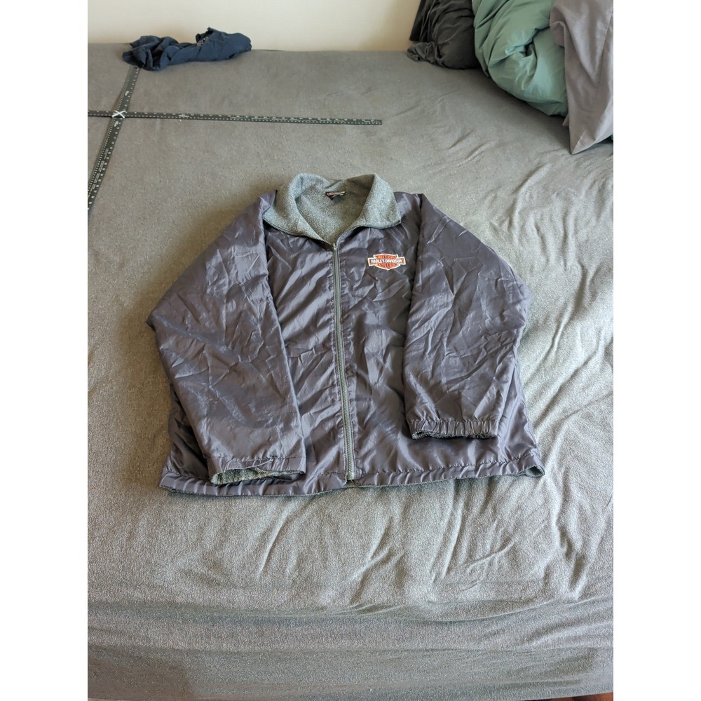 Harley Davidson Mens Ripstop Nylon Fleece Lined Full Zip Jacket Gray Medium